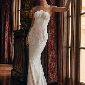 Valeria White Lace Strapless Bustier Maxi Dress Lulus